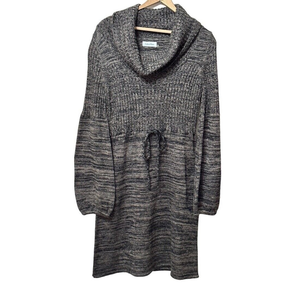 Calvin Klein Womens Sweater Dress Ribbed Cowl Neck Brown Space Dyed sz MED